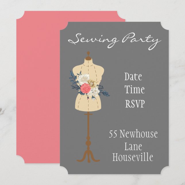 Invitación coser de coser Fiesta vintage (Anverso / Reverso)