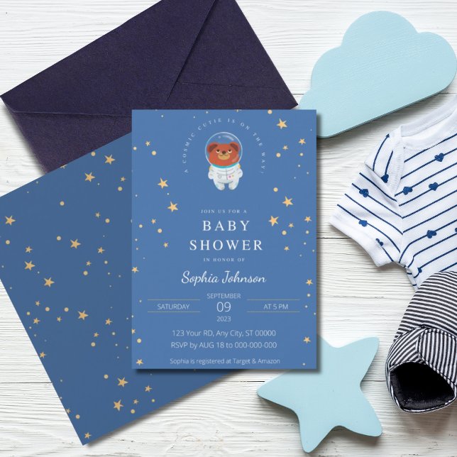 Invitación ¡Cosmic Cutie está en camino! Bear Baby Shower (Subido por el creador)
