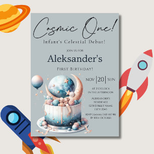 Invitación ¡Cosmic Uno! Acuarela Celestial Cumpleaños del Pri