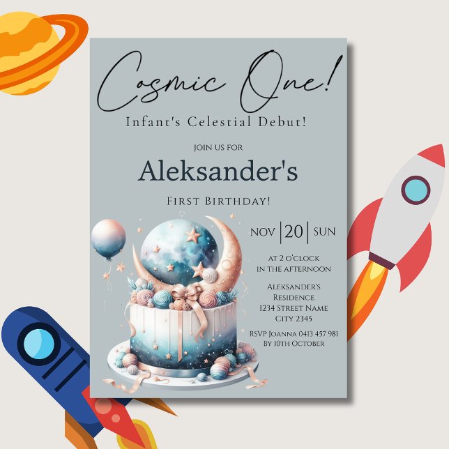 Invitación ¡Cosmic Uno! Acuarela Celestial Cumpleaños del Pri (Subido por el creador)