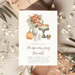 Invitación Cosmopolita Calabaza otoño Calentamiento del hogar<br><div class="desc">Invite a amigos,  familiares o vecinos a una reunión de brunch en otoño o otoño con estas hermosas invitaciones acuáticas. El diseño incluye detalles de brunch de la casa con letras modernas,  coronados con un ilustracion de postres otoñales,  flores silvestres,  velas y una calabaza.</div>