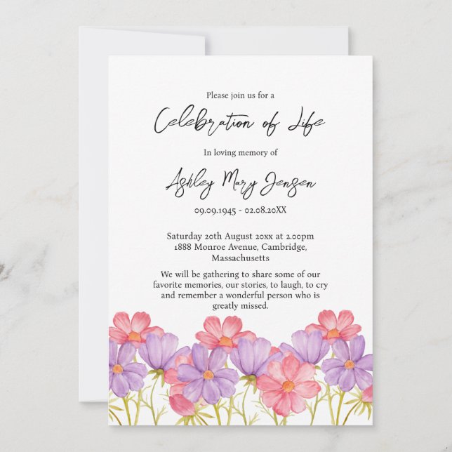 Invitación Cosmos Celebration of Life Photo Funeral (Reverso)