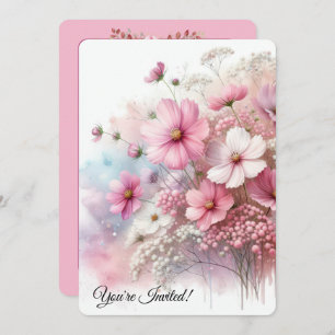 Invitación Cosmos rosados del partido de cumpleaños