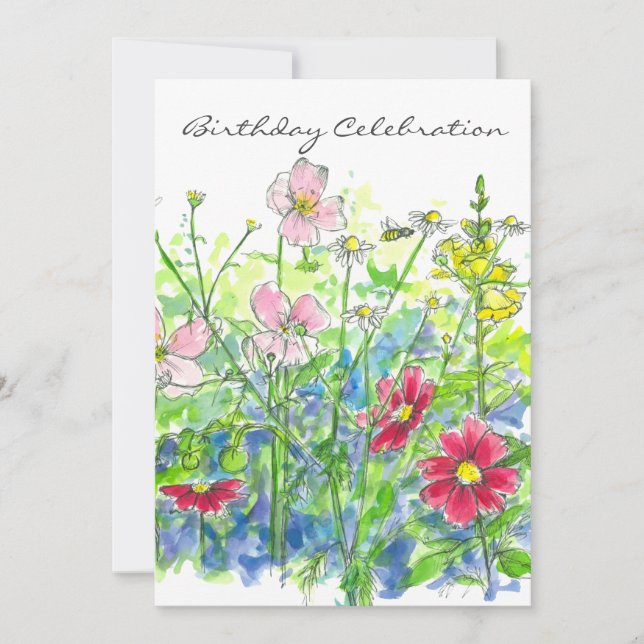 Invitación Cosmos Watercolor Flor 70 cumpleaños (Anverso)