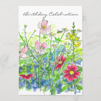 Invitación Cosmos Watercolor Flor 70 cumpleaños