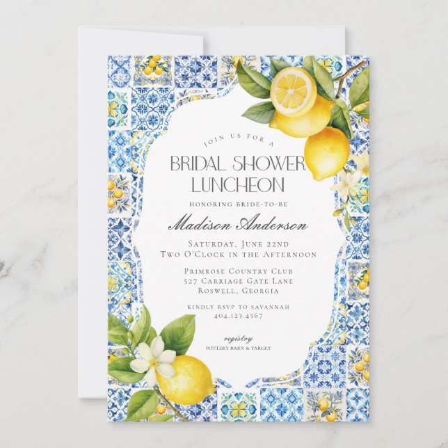 Invitación Costa Amalfitana Bridal Shower Luncheon Invite (Anverso)