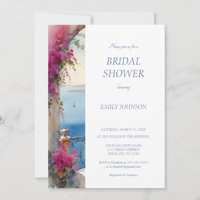 Invitación Costa Amalfitana Italia Bougainvillea Bridal Showe (Anverso)
