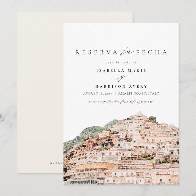Invitación Costa Amalfitana Italia Español Guardar fecha (Anverso / Reverso)