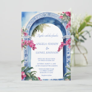 Invitación Costa Amalfitana Italia Flores rosadas Bougainvill