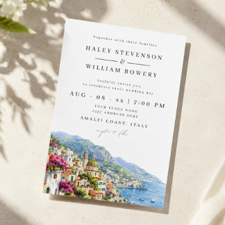 Invitación Costa de Amalfi Acuarela Destino de Boda en Italia