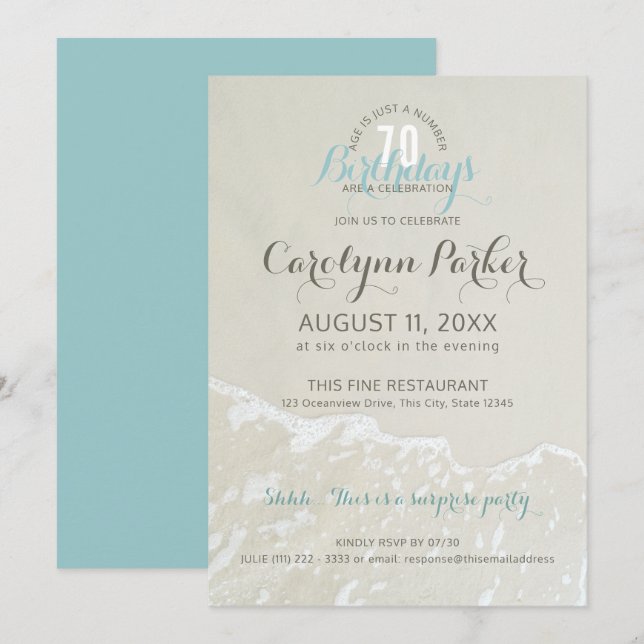 Invitación Costa de la Playa 70 cumpleaños (Anverso / Reverso)