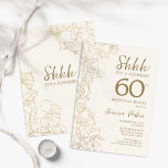 Invitación Costa de Marfil - Sorpresa Botánica 60 cumpleaños<br><div class="desc">Invitación a los 60 años de Marfil Cream & Gold Botanical Surprise. El diseño femenino moderno minimalista presenta acentos botánicos y tipografía. Sencilla tarjeta de invitación floral perfecta para una elegante celebración de cumpleaños sorpresa femenina.</div>