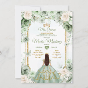 Invitación Costa de Marfil y Sage Green Floral Mis Quince cum