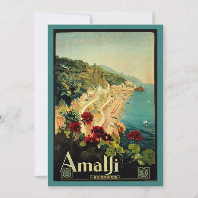 Invitación Costa Italiana de Amalfi, Poster de Viajes de la V (Anverso)