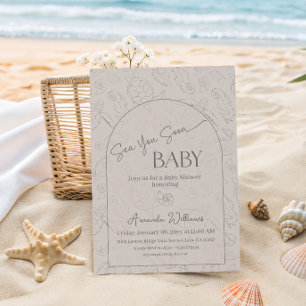 Invitación Costa Neutral Beige Mar Te Vemos Pronto Baby Showe