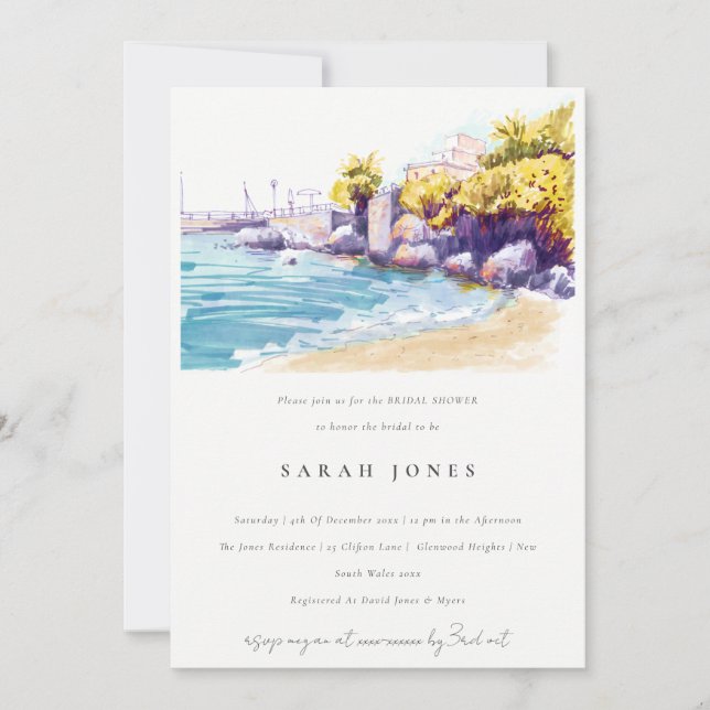 Invitación Costa Sand Beach Rocky Seascape Bridal Shower (Anverso)
