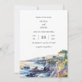 Invitación Costera Rocky Cove Golden Sunset Beach Wedding