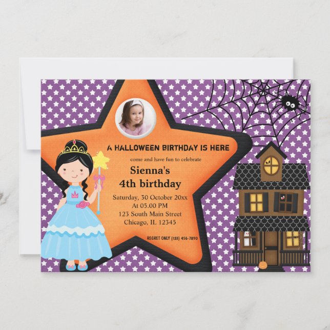 Invitación Costuma de cumpleaños de Halloween (púrpura) (Anverso)