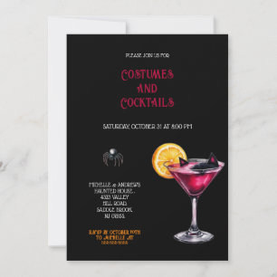 INVITACIÓN COSTUMBRES Y CÓCTELES DE COLOR ROSA Y PURPLE HALLO
