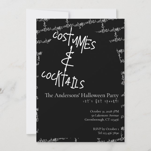 Invitación Costumes and Cocktails Halloween (Anverso)