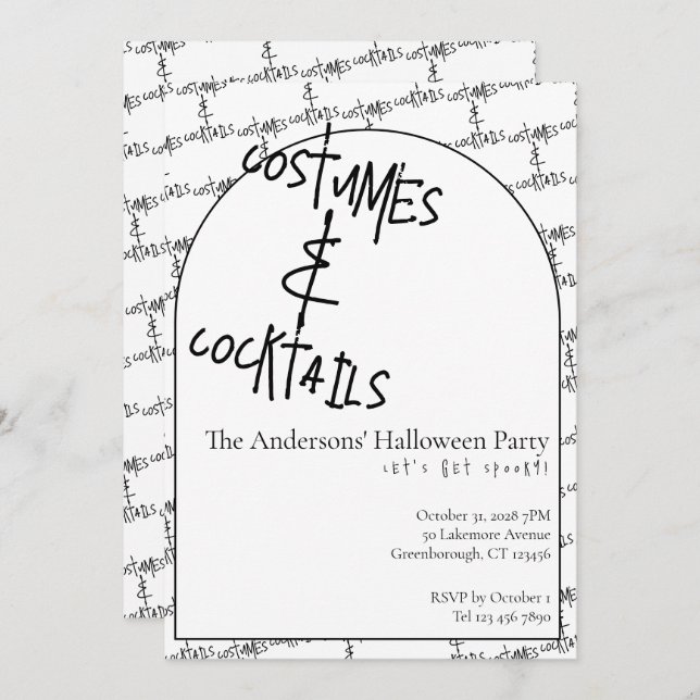 Invitación Costumes and Cocktails Halloween Party (Anverso / Reverso)