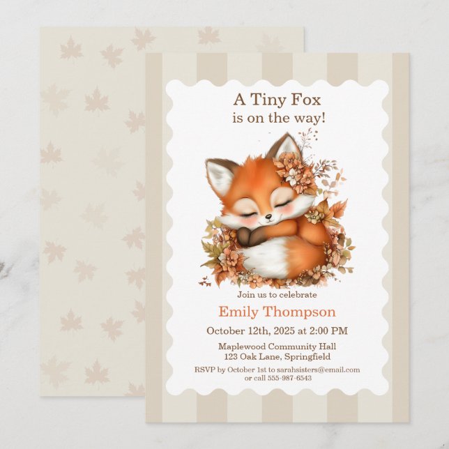 Invitación Cosy Autumn Fox Baby Shower acogedor Fiesta Woodla (Anverso / Reverso)