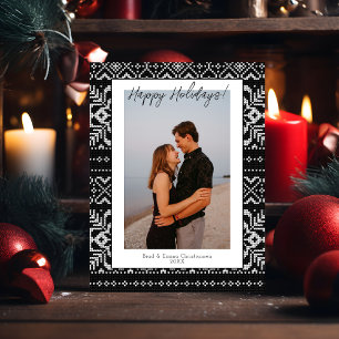 Invitación Cosy Black & White Merry Christmas 1 Photo Xmas