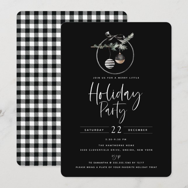 Invitación Cosy Nature Wreath Black Holiday Party (Anverso / Reverso)