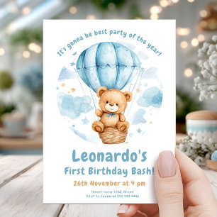 Invitación Cosy Teddy Balloon 1er cumpleaños