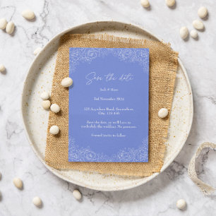 Invitación Cota Humorística Azul y Blanco Floral Guardar la F