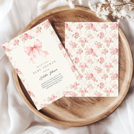 Invitación Cottage Floral Pink Bow Baby Shower de Niña