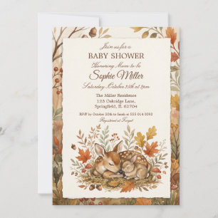 Invitación Cottagecore Bosque Ciervo y Conejo Fiesta de Baby