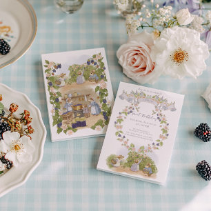 Invitación Cottagecore Cumpleaños Ratones Mermelada de Moras