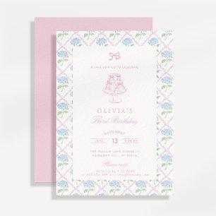 Invitación Cottagecore enrejado de hortensias floral cumpleañ