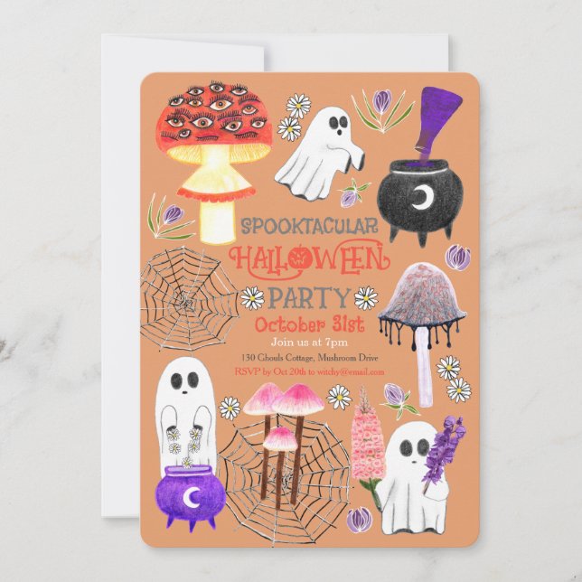 Invitación Cottagecore Halloween Ghouls (Anverso)