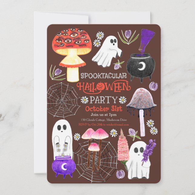 Invitación Cottagecore Halloween Ghouls Dark (Anverso)