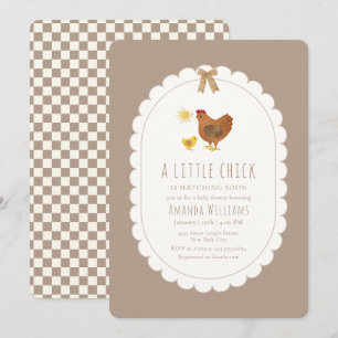 Invitación Cottagecore marrón de gingham Fiesta de Bebé de Po