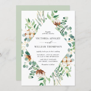 Invitación Cotton acuarela y eucalipto deja Boda