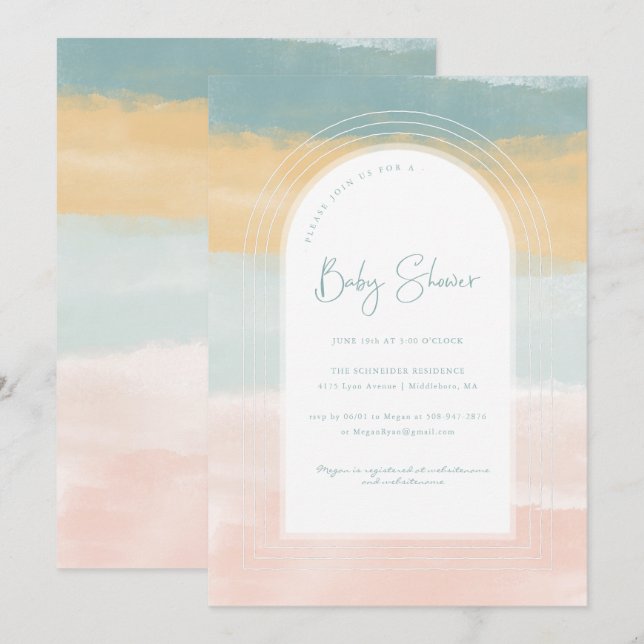 Invitación Cotton Candy Sky | Baby Shower arcoiris (Anverso / Reverso)
