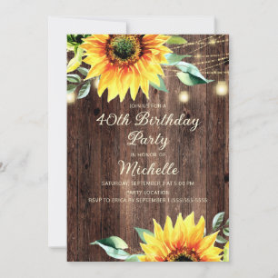 Invitación Country Barn String ilumina el girasol 40 cumpleañ