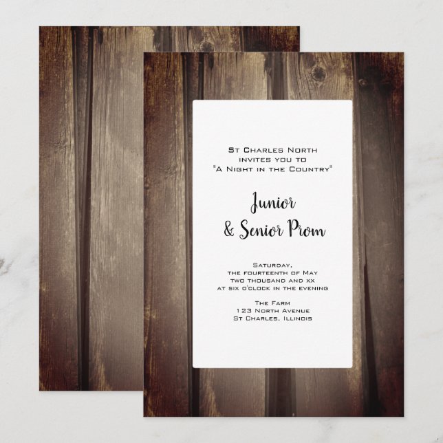 Invitación Country Barn Wood Junior / Senior Prom (Anverso / Reverso)