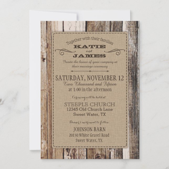 Invitación Country Barn Wood planea un Boda ruso (Anverso)