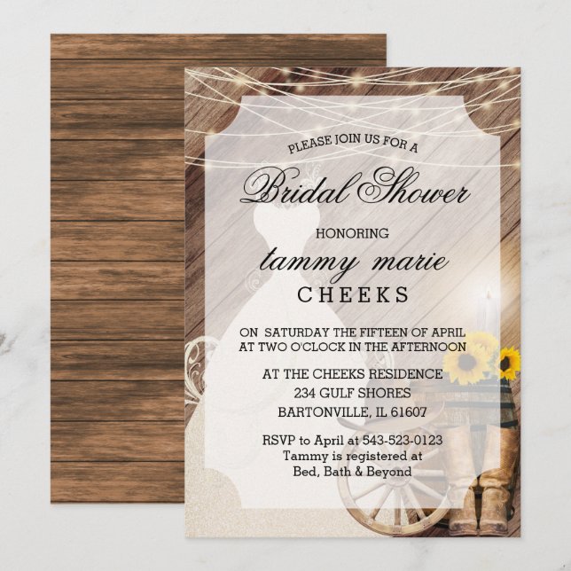 Invitación Country Barnwood Bridal (Anverso / Reverso)