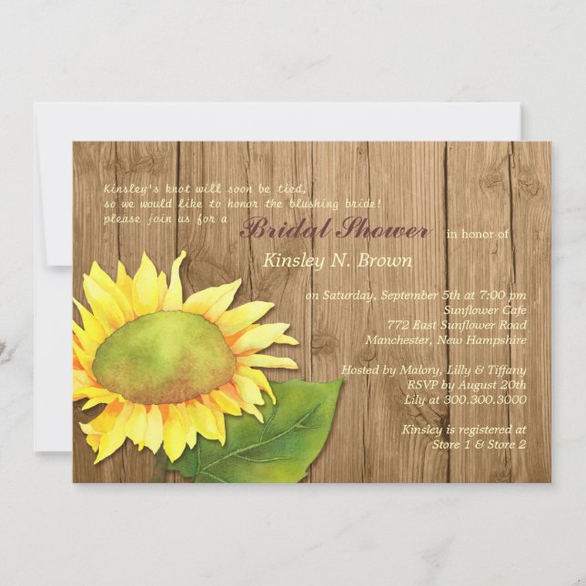 Invitación Country Barnwood Sunflower Shower (Anverso)