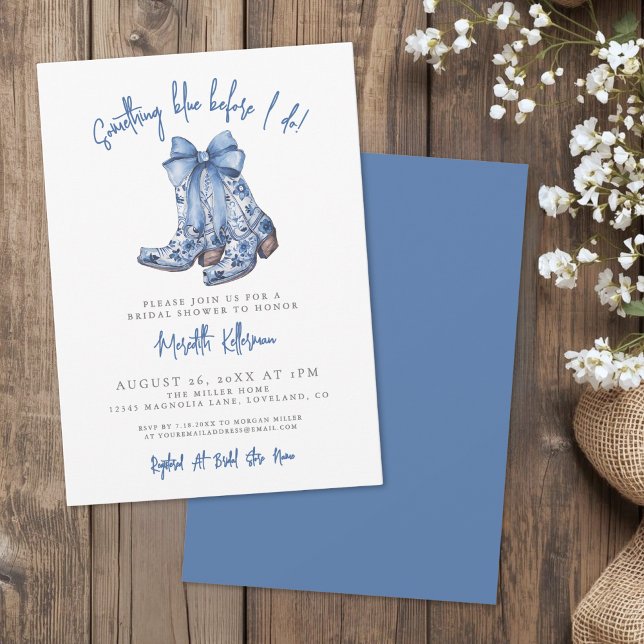 Invitación Country Blue Bow Cowboy Bridal Shower (Country Blue Bow Cowboy Bridal Shower Invitation)