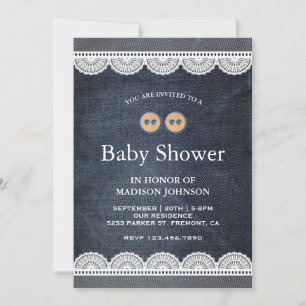 Invitación Country Blue Denim White Lace Baby Shower