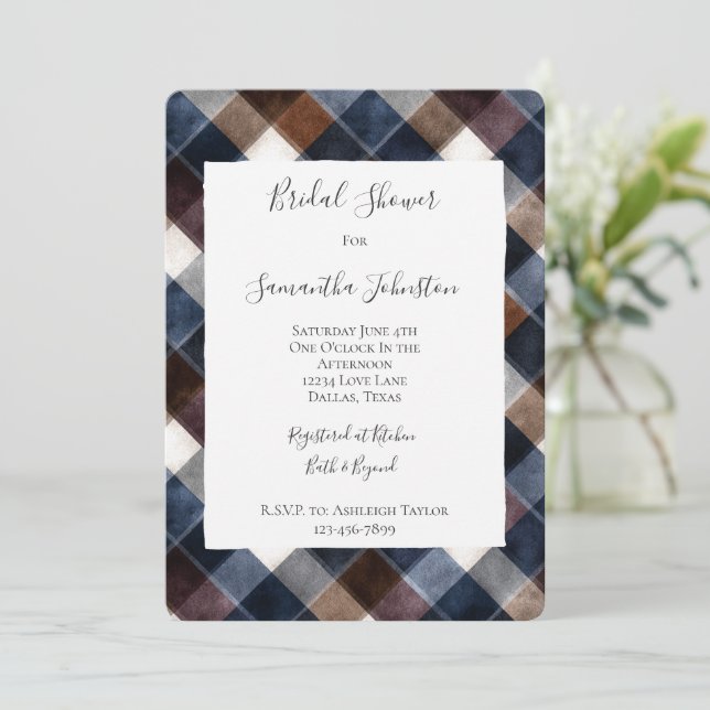 Invitación Country Blue Red White Squares Bridal Shower (Anverso de pie)