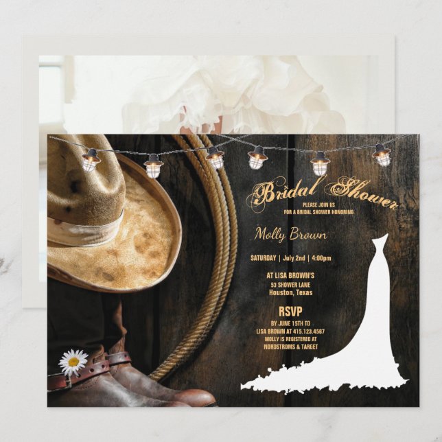 Invitación Country Boots Gorra y Barnwood Bridal Shower (Anverso / Reverso)