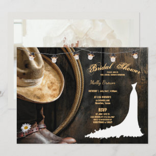 Invitación Country Boots Gorra y Barnwood Bridal Shower