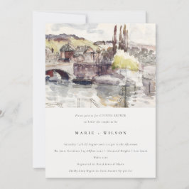 Invitación Country Bridge Riverside Watercolor Couples Shower